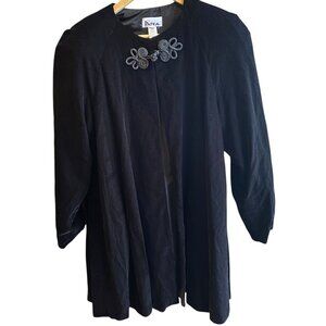 Patra Vintage Women L Black Velvet Opera Coat Evening Swing  Jacket Frog Closure